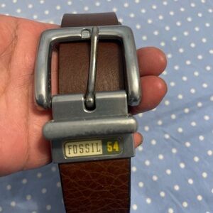 Fossil Brown Leather Belt with Silver Buckle size 42